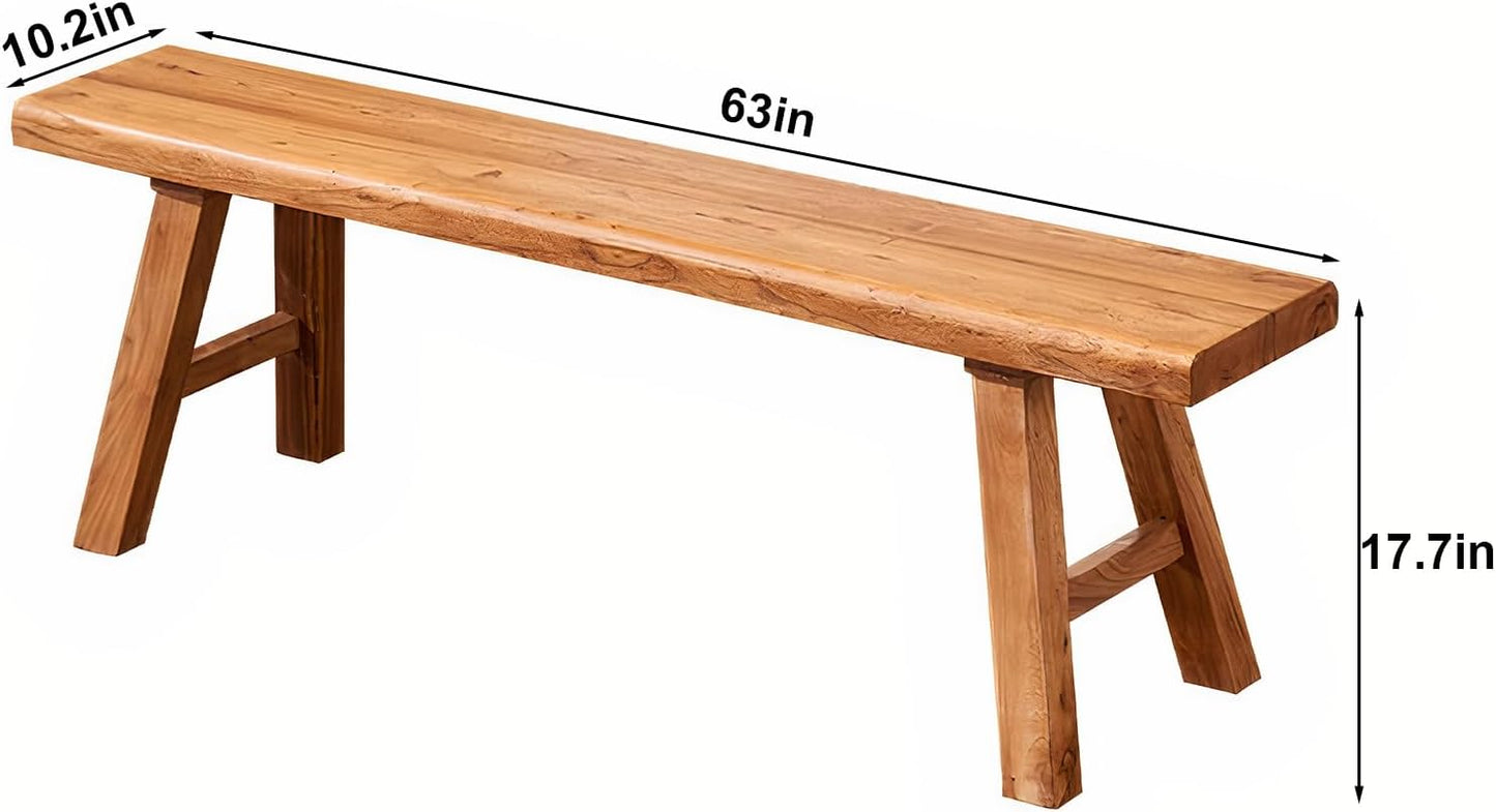 63in Wood Bench Indoor – Rustic Farmhouse Entryway Bench, Skinny Bench Design, Made of Extra-Thick Solid Wood, Perfect for Dining Room, Hallway, or End of Bed