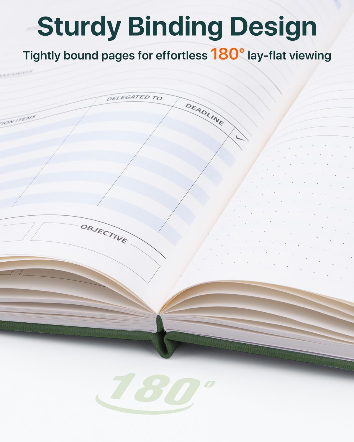 WEMATE Meeting Notebook for Work, Work Planner Notebook With Action Items, Easily Take Meeting Notes & Keep Agendas on Track, Calender, Index Page, Inner Pocket, 7×10 Inch, Olive Green