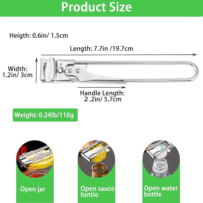 2026 Upgrade Adjustable Stainless Steel Jar Opener, New Jar Opener for Weak Hands, Multifunctional Lid Gripper & Bottle Opener with Handle, Easy-Open Kitchen Tool for Seniors and Kids (3 Pcs)