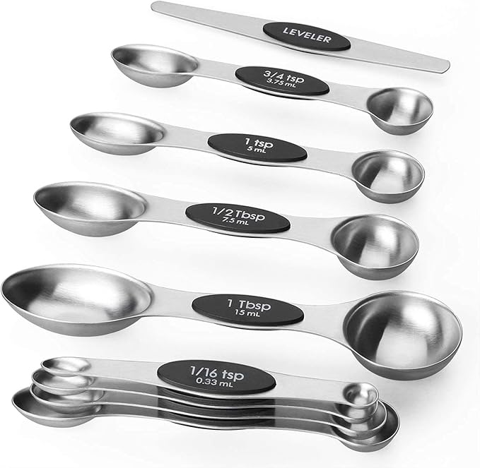 Magnetic Measuring Spoons Sets of 9 Stainless Steel Dual Sided Stackable Teaspoon Tablespoon Spoon for Measuring Dry and Liquid Ingredients