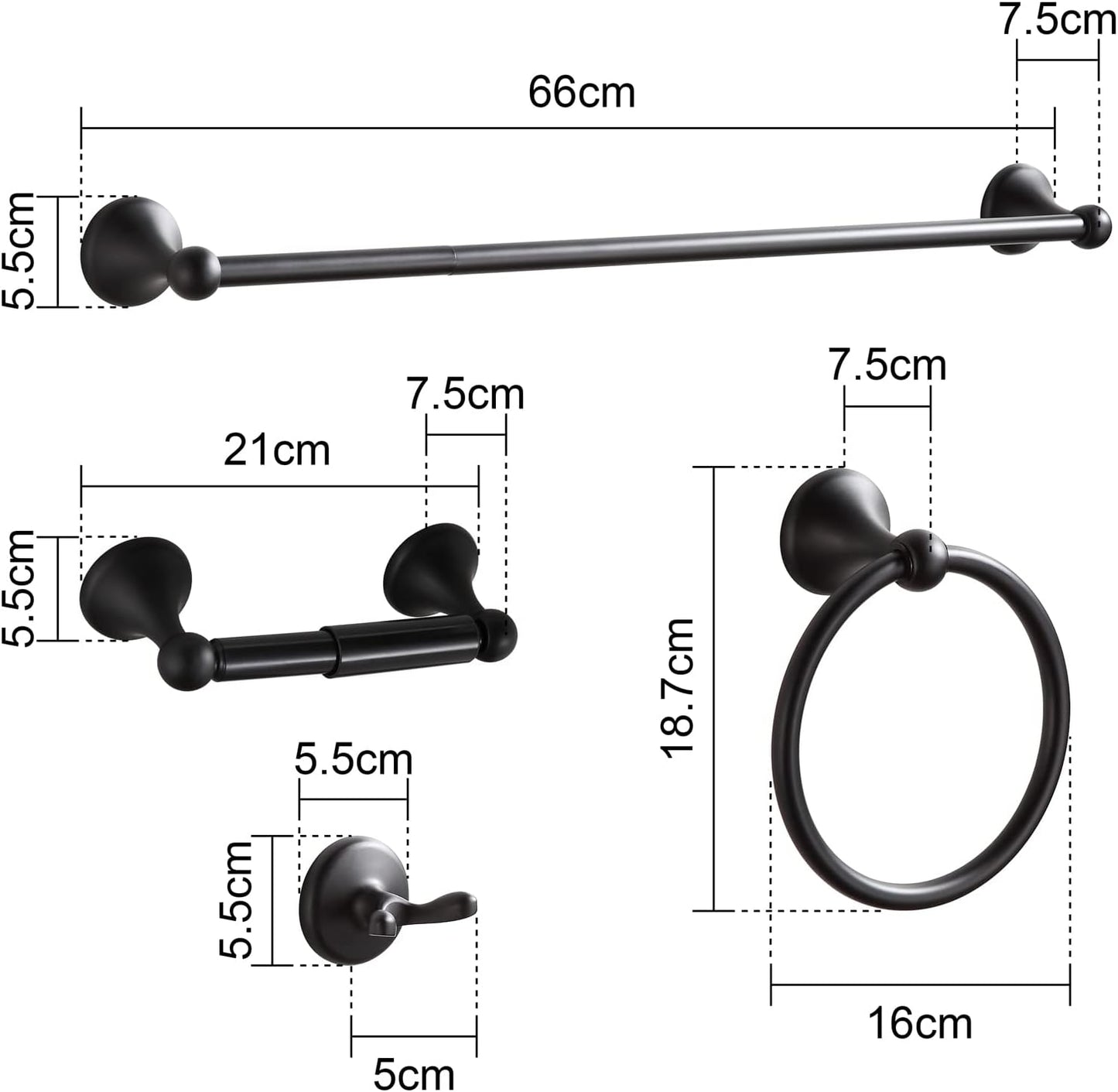 BGL Bathroom Hardware Set Matte Black Adjustable Expandable Bath Towel Bars Bathroom Accessory Set Towel Racks 8-Pieces Wall Mount