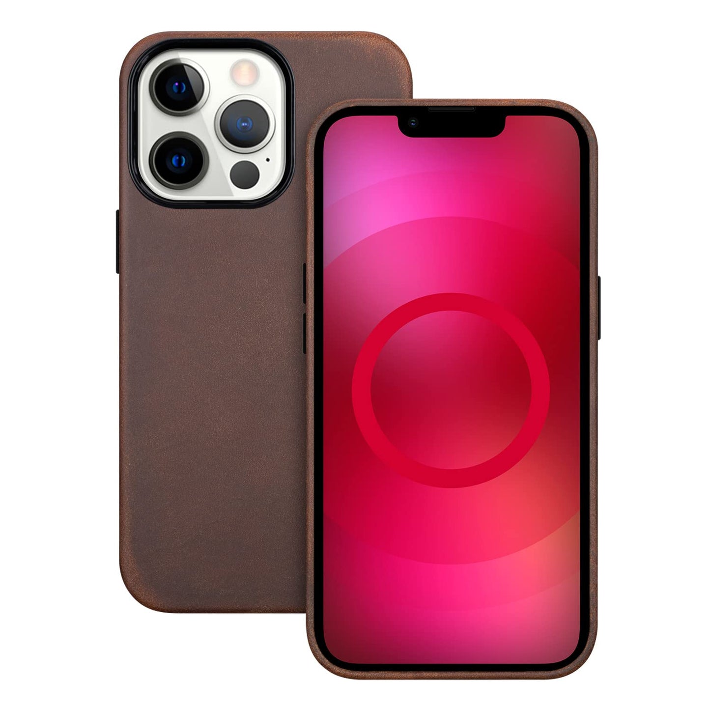 Maogoam For Iphone 12 Pro Max Case Leather, Genuine Crazy Horse Leather Case For Iphone 12 Pro Max, Compatible With Magsafe, Ind