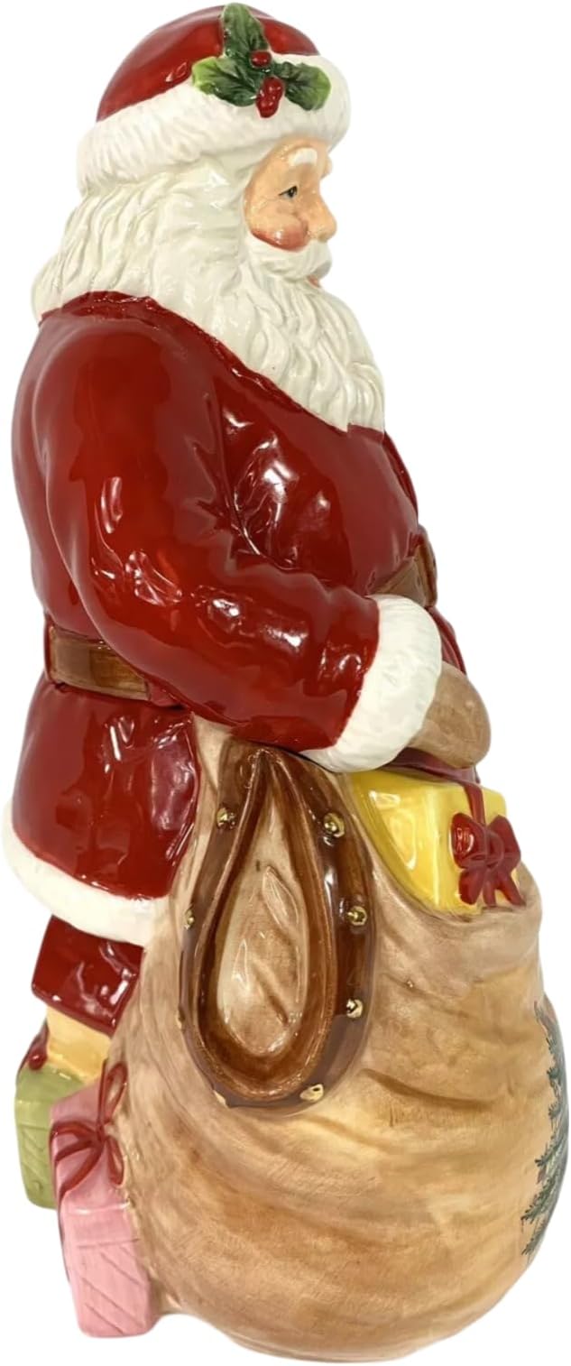 Spode Christmas Tree Santa Cookie Jar - 12" Dolomite Christmas Cookie Jar with Lid for Treats - Santa Candy Jar for Kitchen Counter, Festive Kitchen Decor, Seasonal Cookie Container, Holiday Gift