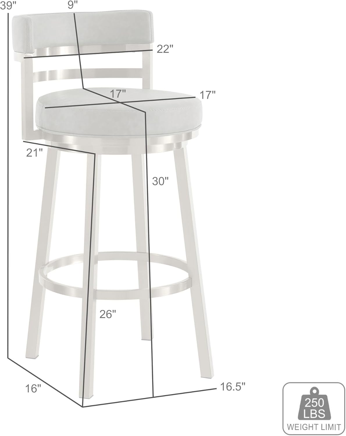 Armen Living Madrid 30" Seat Height Swivel Modern Vintage Coffee Faux Leather and Gold Brushed Stainless Steel Bar Stool for Kitchen Island Counter