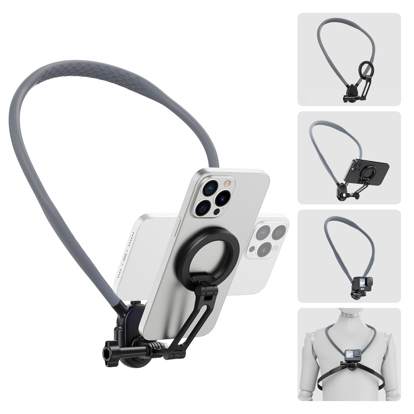 Magnetic Neck Phone Holder, Hands-Free Pov/Vlog Neck Phone Selfie Chest Phone Holder With Strap, Used For Recording/Cooking/Cycl