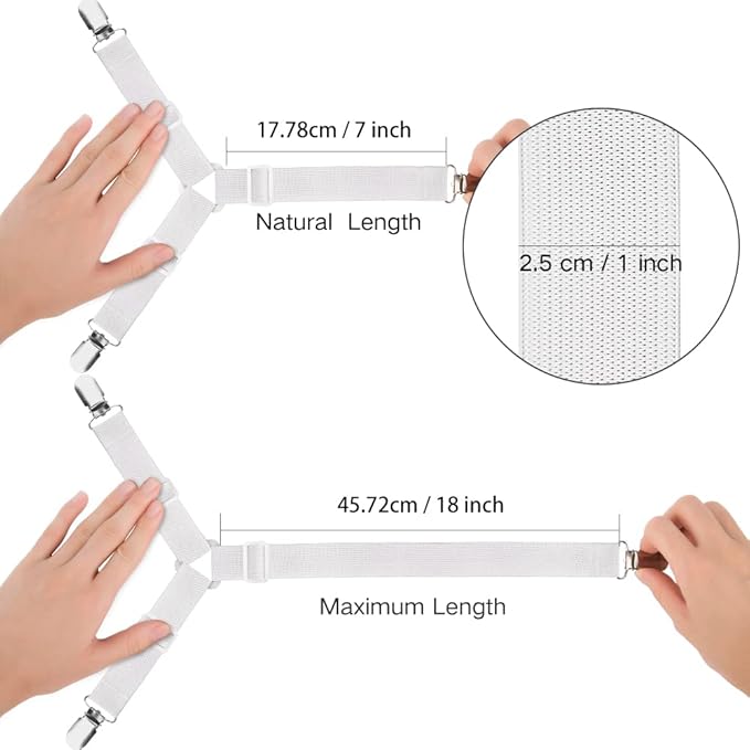 Foloda Fitted Sheet Holders for Corners, 4 pcs Adjustable Bed Sheet Holder Straps Fasteners Clips Fasteners Suspenders Locker Gripper Scrunchie for Bed Mattress