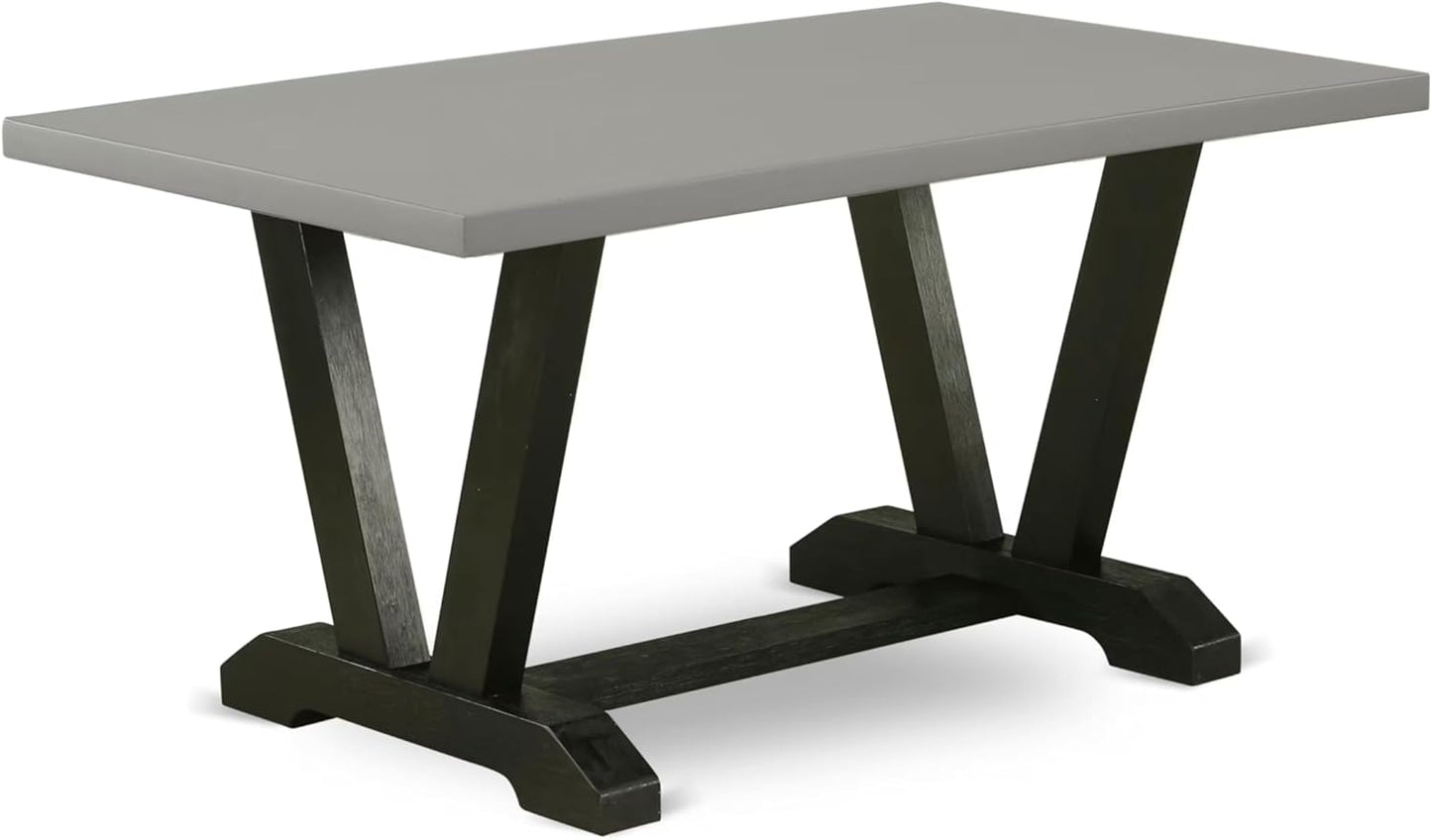 East West Furniture V696FR102-6 6 Piece Dining Set Contains a Rectangle Dining Room Table with V-Legs and 4 Light Beige Linen Fabric Upholstered Chairs with a Bench, 36x60 Inch, Multi-Color