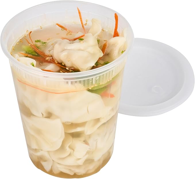 Restaurantware Plastic Food Container 100 Pack of 40 oz Clear Microwave-Safe Storage Container With Lid Leakproof Round Shape Disposable Freezer-Safe