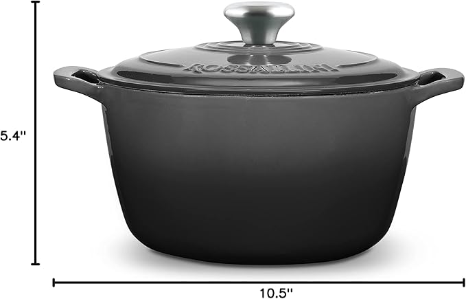 Signature Enameled Cast Iron Dutch Oven, Non-Stick Serving Pot with Tight Fitting Lid for Perfect Roasting, Baking, Sauteing, and Bread Making | 7.4Q (7L) - Oyster Grey