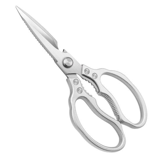 CGBE Kitchen Scissors, Multi-Purpose Kitchen Shears, Heavy Duty Dishwasher Safe Food Scissors for Chicken, Poultry, Fish, Meat & Herbs with Non-Slip Grips - Sliver