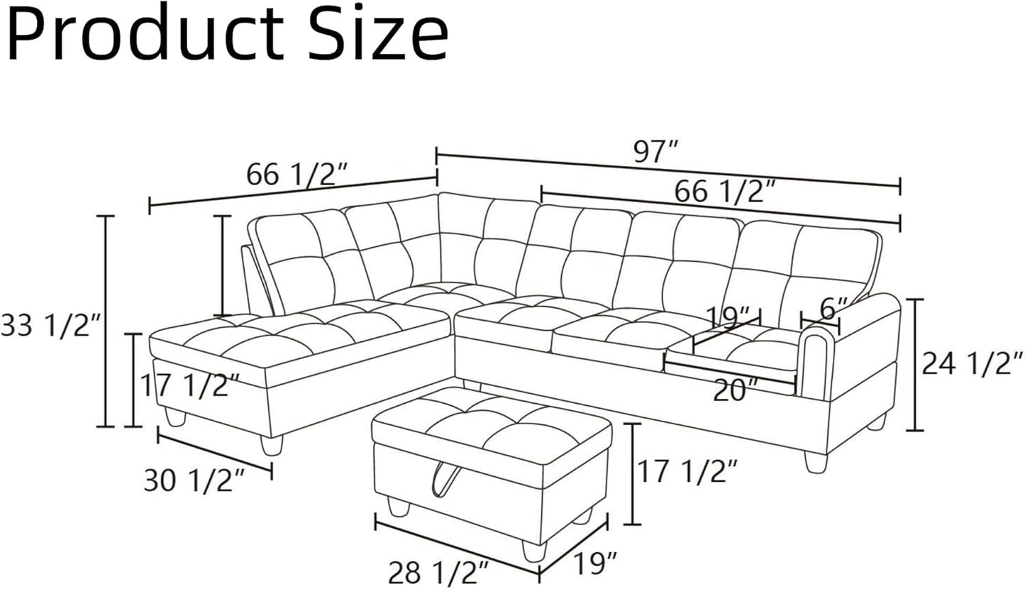 Convertible Sectional Couch, Large L Shaped Couch with Storage, Modern Modular 5-Seat Sectional Sofa with Ottomans for Living Room and Office, Brown