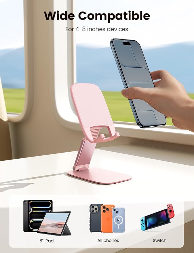 Lamicall Ultra-Thin Pink Phone Holder - Valentines Day Decorations, Gifts for Valentine, Rose Gold Pink Cell Phone Holder, Office Decor for Women, for iPhone, 4-8'' Phone