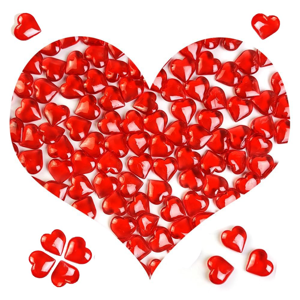 HappyFiller 150 PCS Red Acrylic Hearts for Shaped Crystals Fake Heart Gems for Vase Fillers,Table Scatters,Wedding Centerpieces,Birthday,Engagement Party,Bridal Shower Gifts,11 OZ
