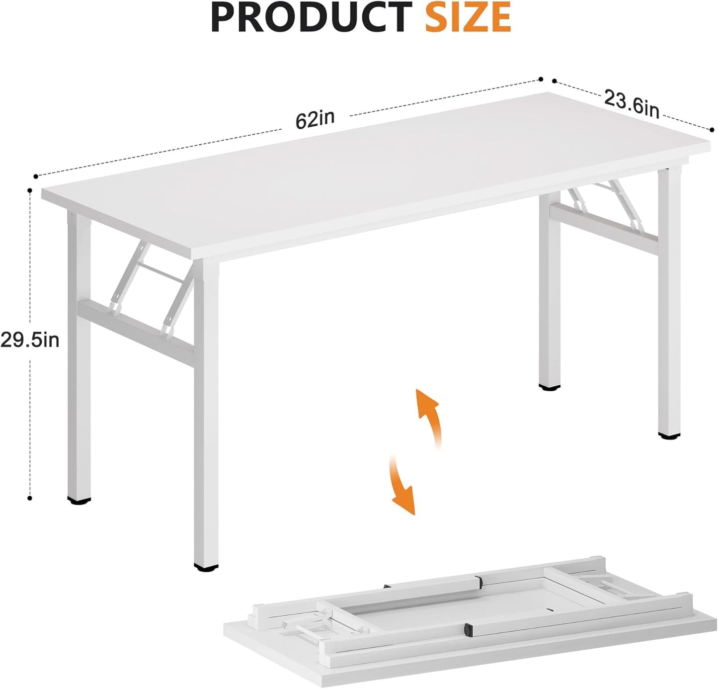DlandHome Computer Desk 62 inches Office Desk Computer Table Study Writing Desk Workstation for Home Office Metal Frame No Install Needed White and White