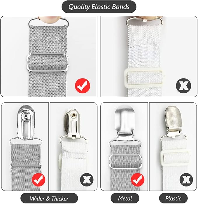 Foloda Bed Sheet Holders, 8 pcs Adjustable Fitted Sheet Straps for Bed Corner, bedsheet Holder Clips Fasteners Suspenders Locker Gripper Scrunchie, Keep Sheet in Place