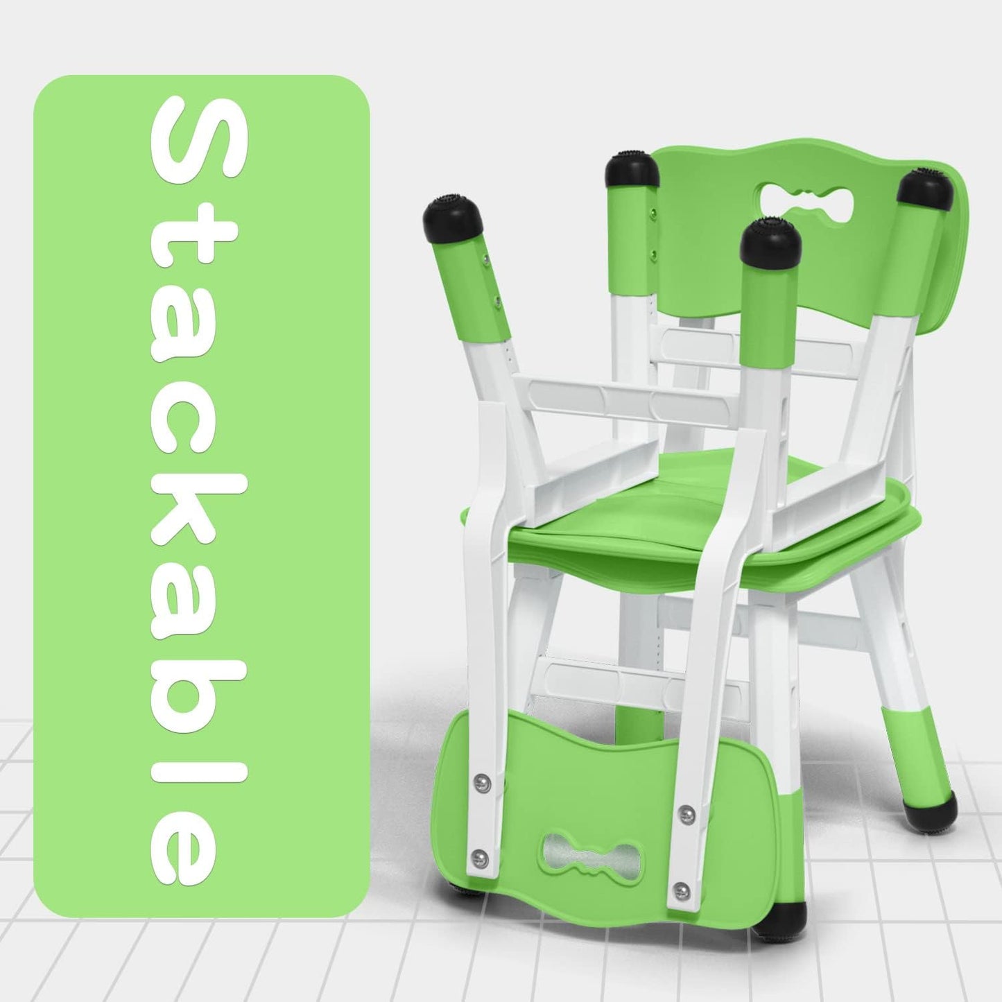 4 Piece Kids Chair Set 3 Levels Adjustable Stackable Kids Chairs Ideal for Playrooms, Schools, Daycares and Homes Washable and Easy to Clean Max Weight 220LB(Blue4-Piece Set)