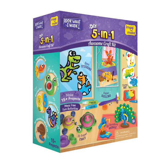 Imagimake 5-in-1 Awesome Craft Kit | Includes 15+ Projects | Crafts for Kids Ages 4-8 | 5 to 7 Year Old Girl Birthday Gifts | Arts and Crafts for Kids Ages 6-8 | 6 Year Old Girl Birthday Gift