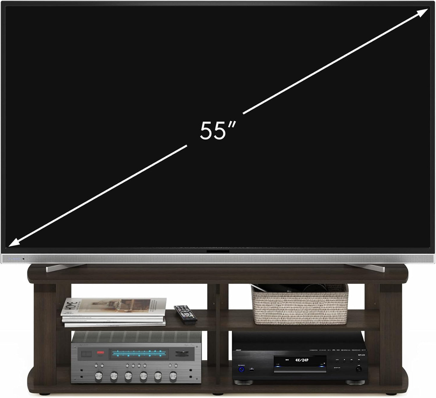 Furinno Nelly Entertainment Center TV Stand, Short 43.3"(W) x13.4(H) x13.1(D), Dark Brown