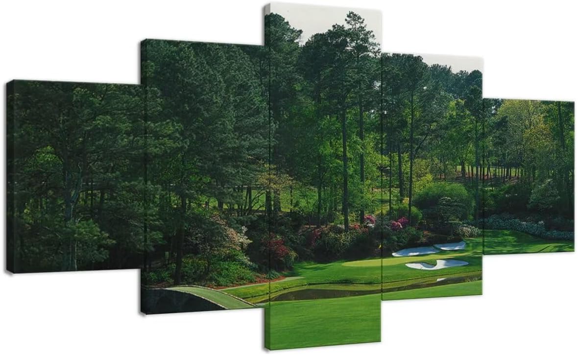 chenchenArt Augusta National Golf Course Wall Art for Living Room Bedroom Bathroom Home Decorations Augusta Golf Course Pictures Canvas Prints Framed Ready to Hang(60''W x 32''H)