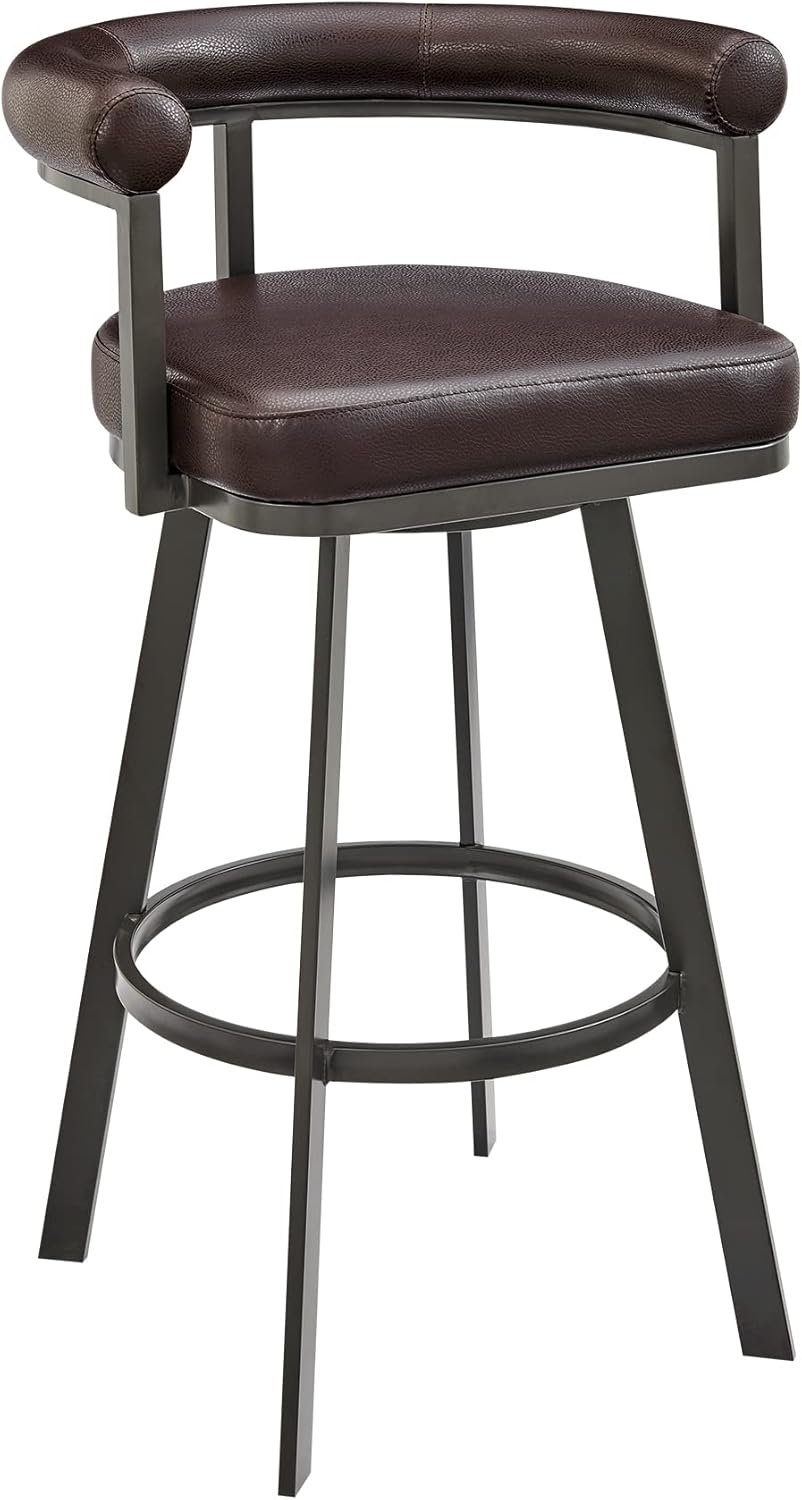 Armen Living Magnolia Swivel Counter Stool in Brown Metal with Brown Faux Leather