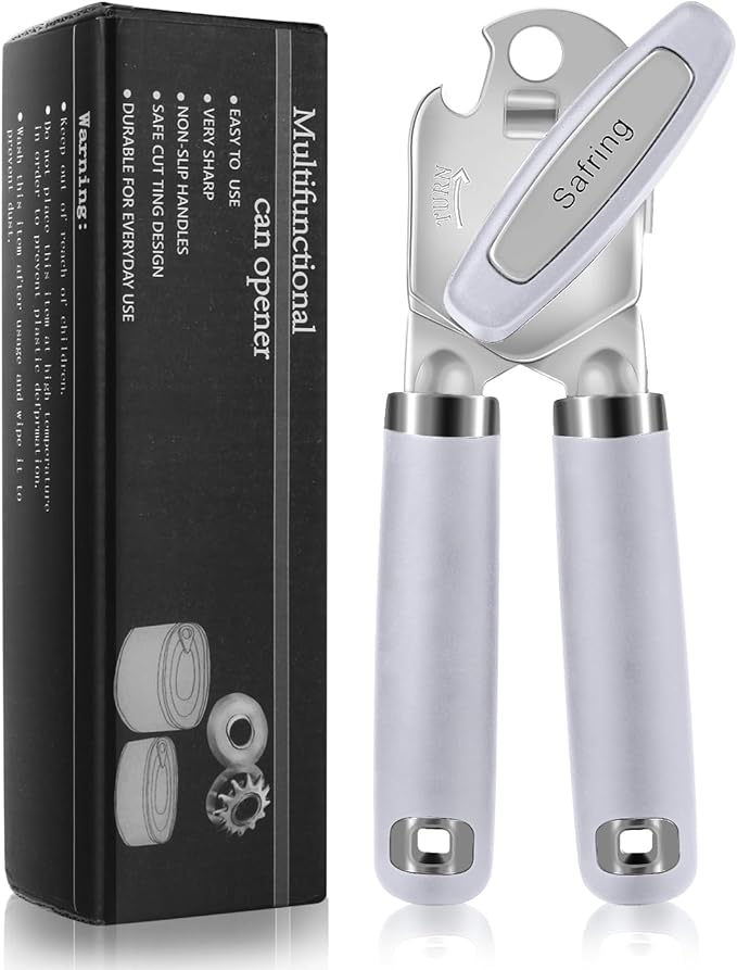 Can Opener Manual, Heavy Duty Handheld Strong Can Opener with Soft Touch Handle, Sharp Blade Smooth Edge, Can Openers with Multifunctional Bottle Opener, Lavender