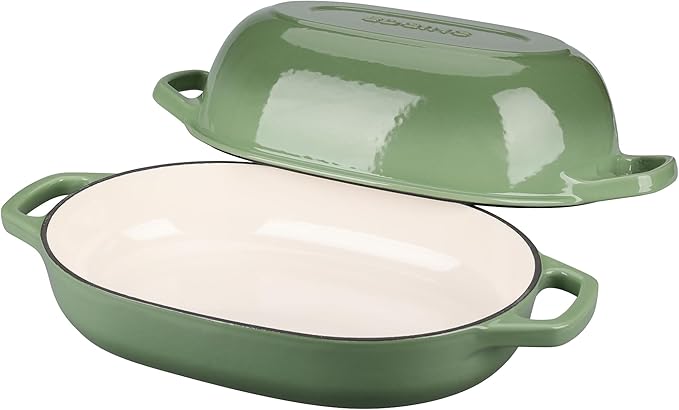 Enameled Cast Iron Oval Dutch Oven Pot with Lid, Dutch Oven for Sourdough Bread Baking, Oval Bread Pan, Bread Oven, Bread Dutch Oven, 7qt, Pistachio Green