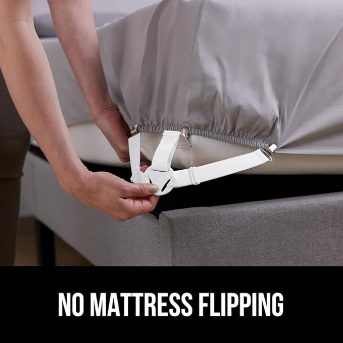 GORILLA GRIP Patent Pending Bed Sheet Holders, Adjustable Elastic Fasteners with Metal Clips, Keep in Place Fitted Bedding Straps, Firm Tight Suspenders for Mattress, US Designed, 8 Pack White