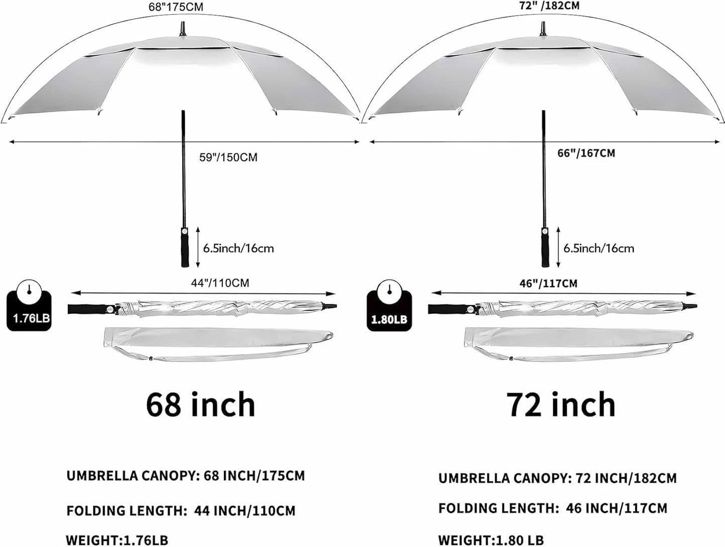MRTLLOA Extra Large Golf Umbrella, 54/62/68/72 Inch Automatic Open, Oversize Double Canopy Vented Windproof Waterproof Sports Umbrellas for Rain