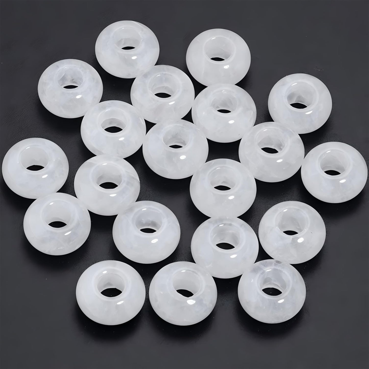 THEDAYEE 20Pcs Natural Clear Quartz Crystal Large Hole Beads, 8x14mm Rondelle Gemstone Spacer Beads 6mm Big Hole for Jewelry Making, Beading Bracelets, Macrame & Hair Braiding