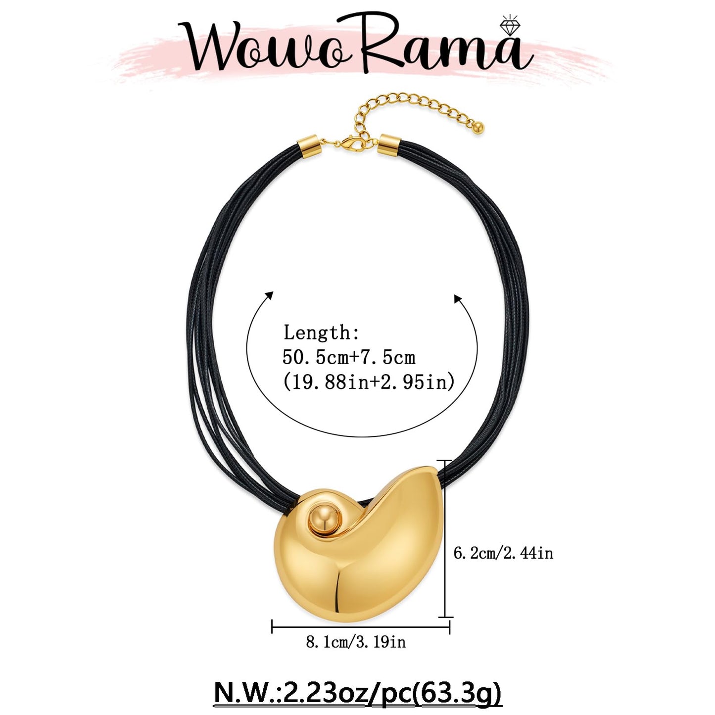WOWORAMA Chunky Conch Shell Necklace for Women Heavy Gold Sea Snail Shell Necklaces Little Mermaid Leather Choker Necklaces Sea Witch Cosplay Necklace Holiday Jewelry