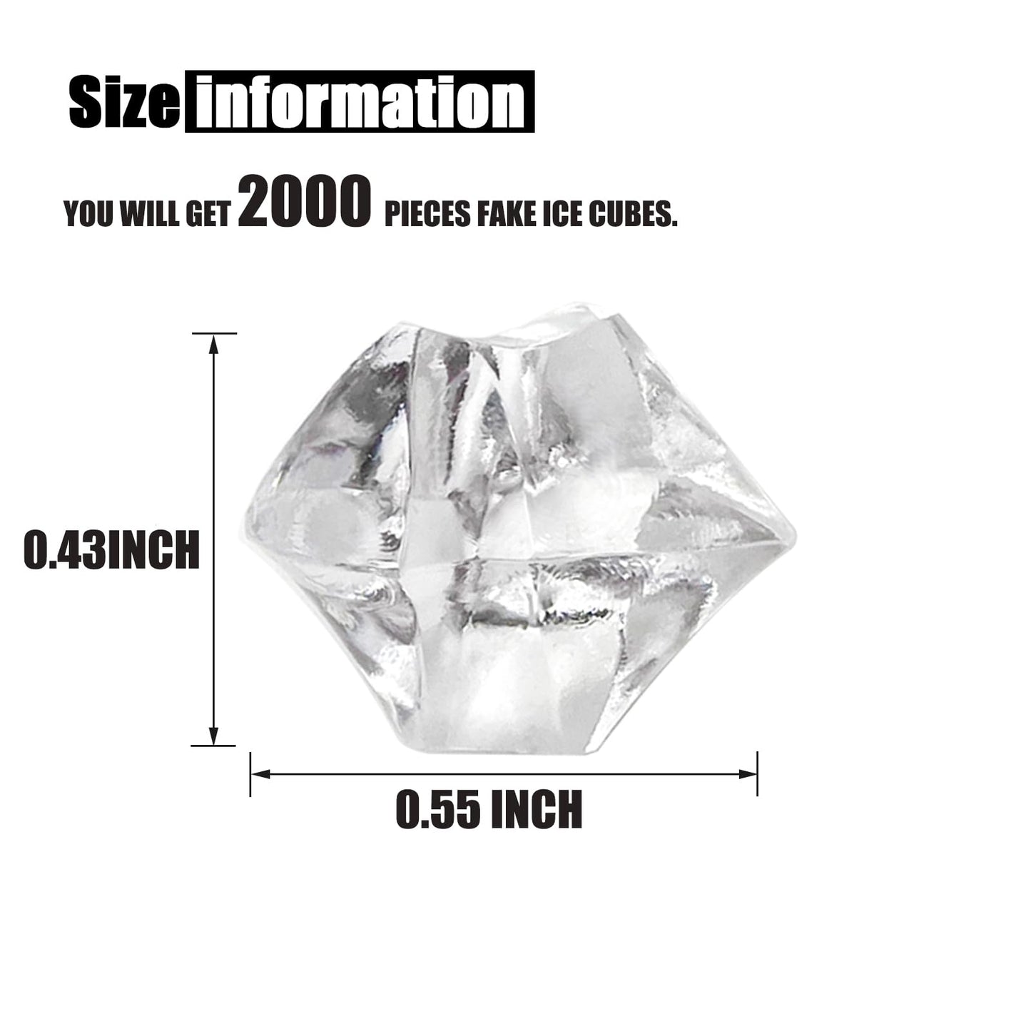 LYFJXX Vase Fillers, 2000 pcs 0.43 x 0.55 inch Fake Ice Rocks, Acrylic Ice Cubes Fake Rocks Fake Crushed Ice Rocks Acrylic Gems for Centerpieces