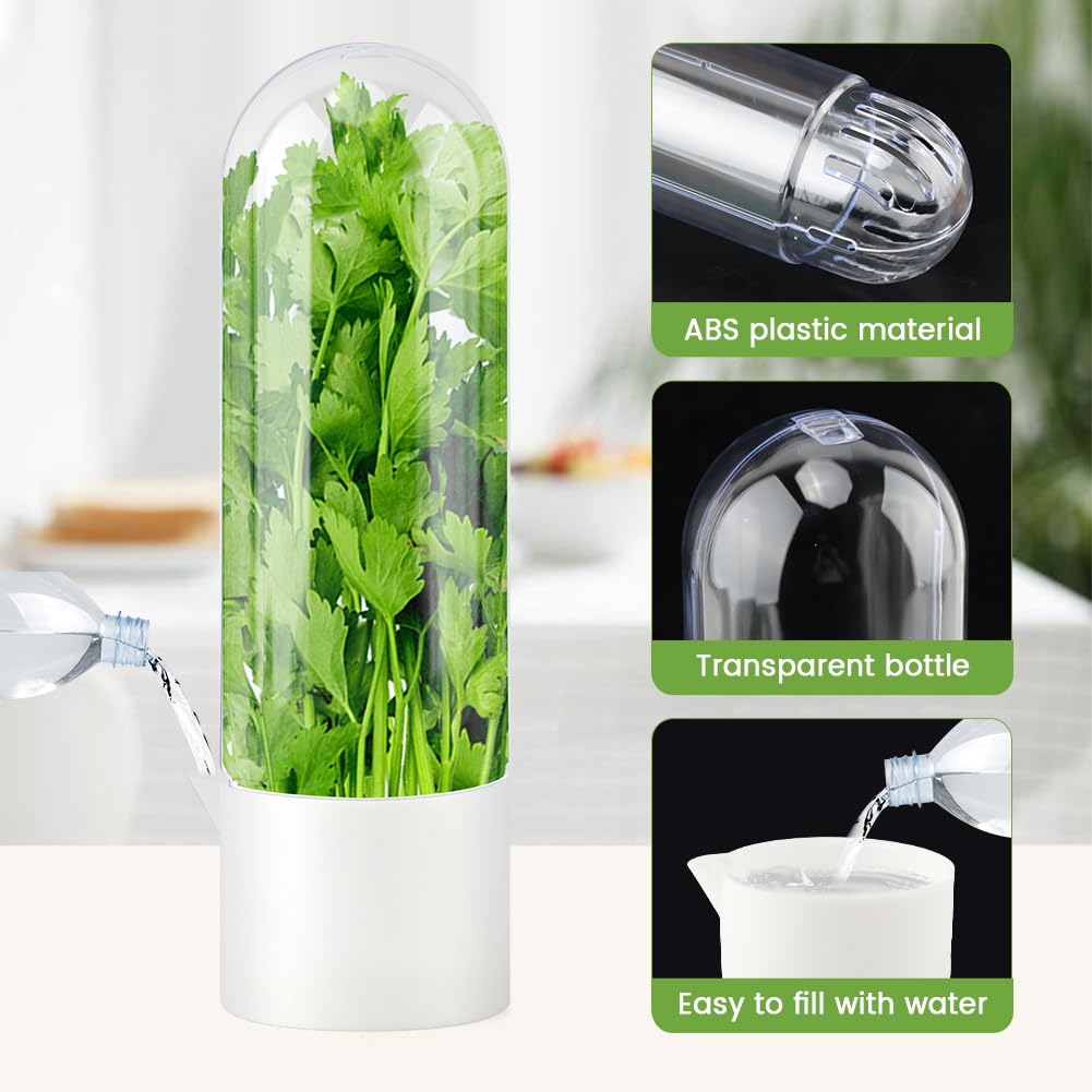 Yuanfenron Herb Keeper for Refrigerator with Herb Peeler - Herbs Saver & Vegetable Preservation Container, Extends Freshness Up to 2-3 Weeks for Cilantro, Basil, Parsley, Mint & Greens
