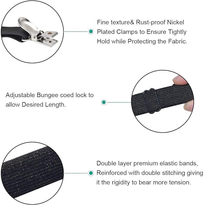 4Pcs Adjustable Bed Sheet Straps Clips, Elastic Mattress Sheet Fasteners Holder and Suspenders, Grippers to Hold Sheet, Mattress, Sofa, Couch, Table Cloth, Recliner Ironing Board Cover and More