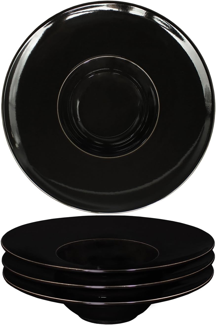 Ceramics Rimmed Soup Bowls 8.5 oz, Black 10.4 inch Exquisite small soup plate Set of 4, Pasta plates With Rim is the best choice for hotels, kitchens, fine restaurants and gourmets