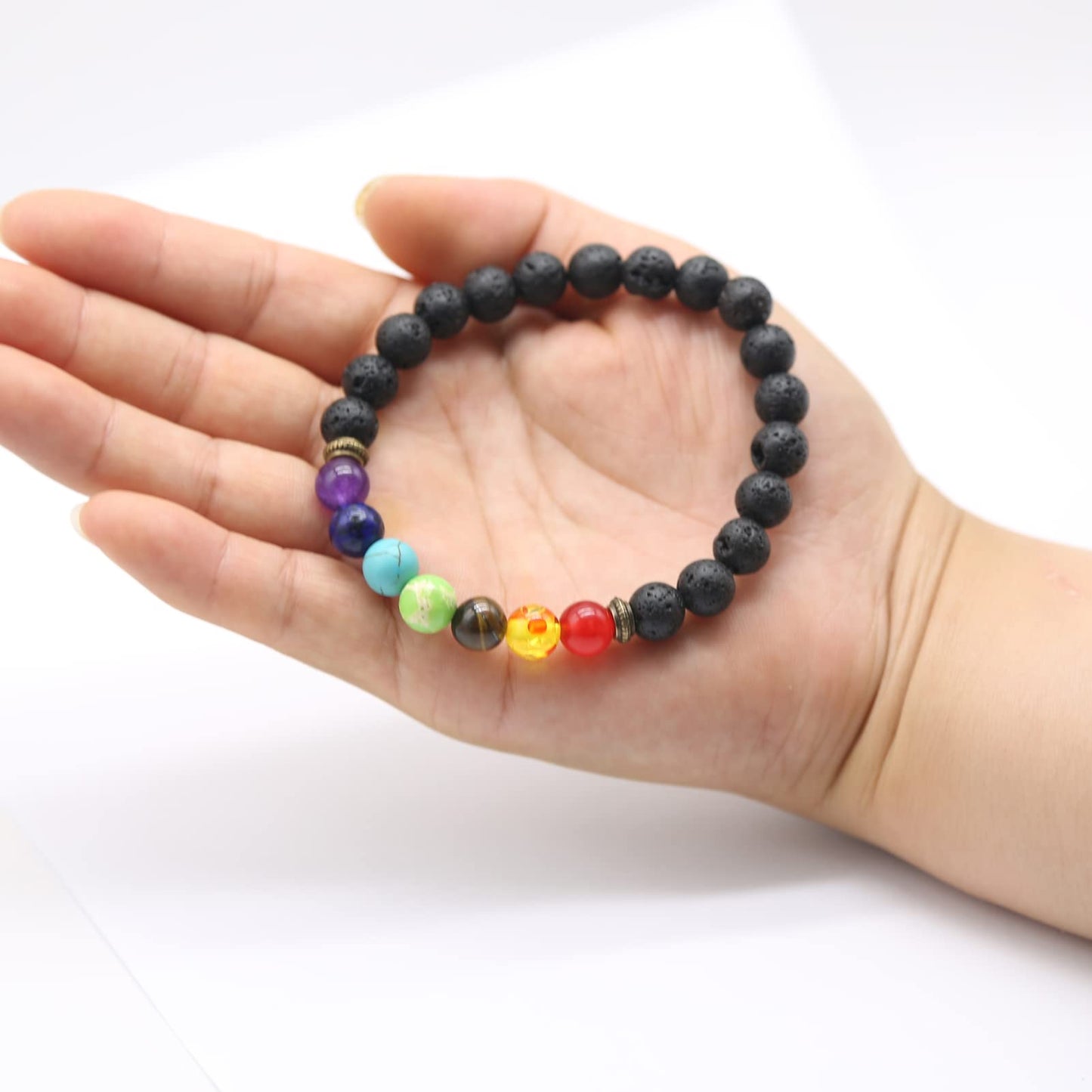 HEDQFM 2pcs Lava Rock 7 Chakra Bracelet Aromatherapy Essential Oil Diffuser Bracelets Couples Yoga Beads Bracelet Lava Stone Stretch Bracelet for Men Women