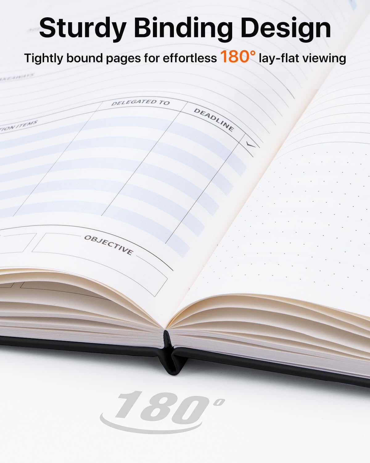 WEMATE Meeting Notebook for Work, Work Planner Notebook With Action Items, B5 Size Project Planner, Easily Take Meeting Notes & Keep Agendas on Track, Calender, Index Page, Inner Pocket, 7×10 Inch, Black