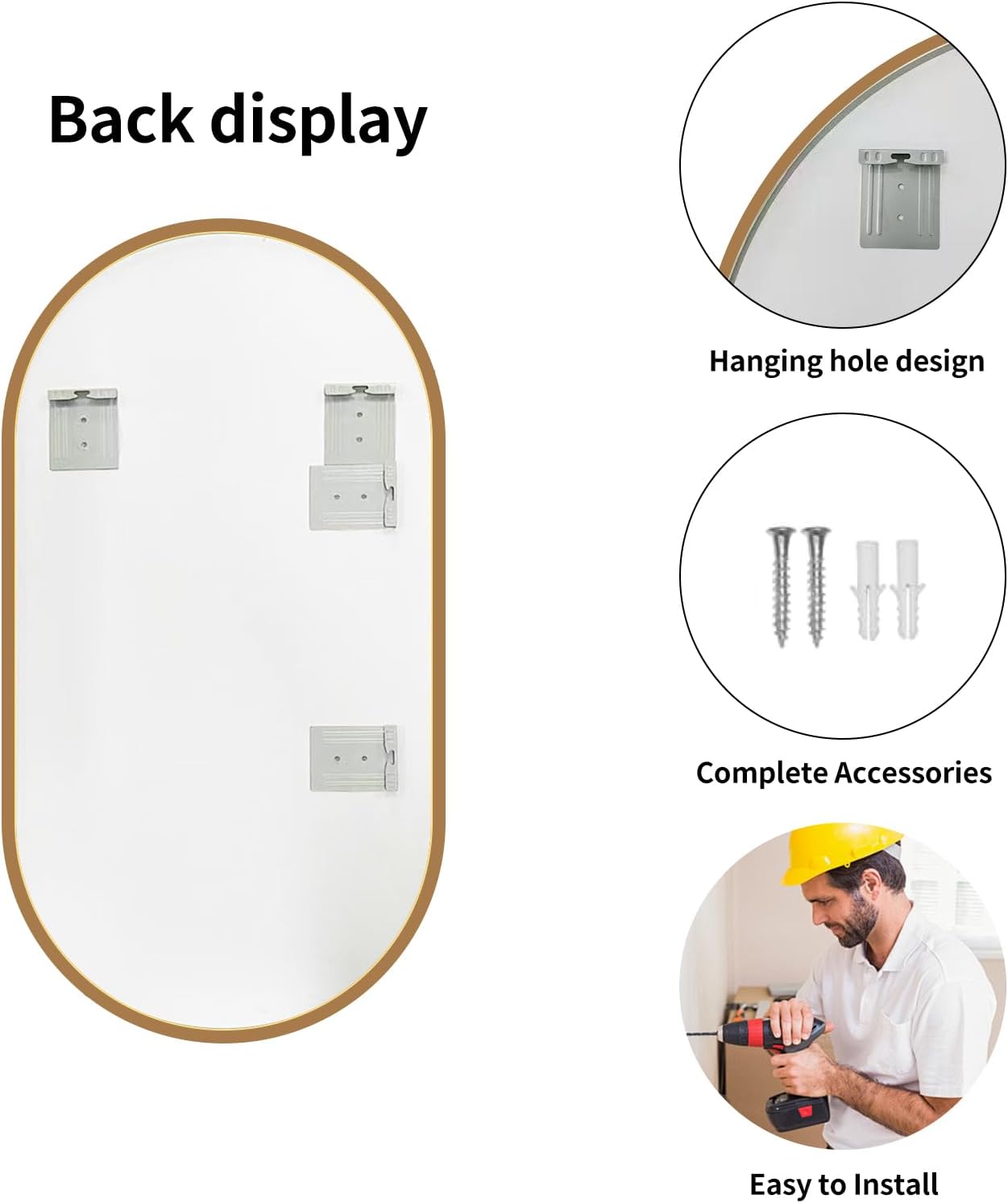 LAIYA 36x22inch Oval Wall Bathroom Mirror with Golden Aluminum Frame,Wall Mounted Oval Vanity Mirrors， Explosion-Proof Glass, Waterproof Design, Easy Installation，Horizontally/Vertically