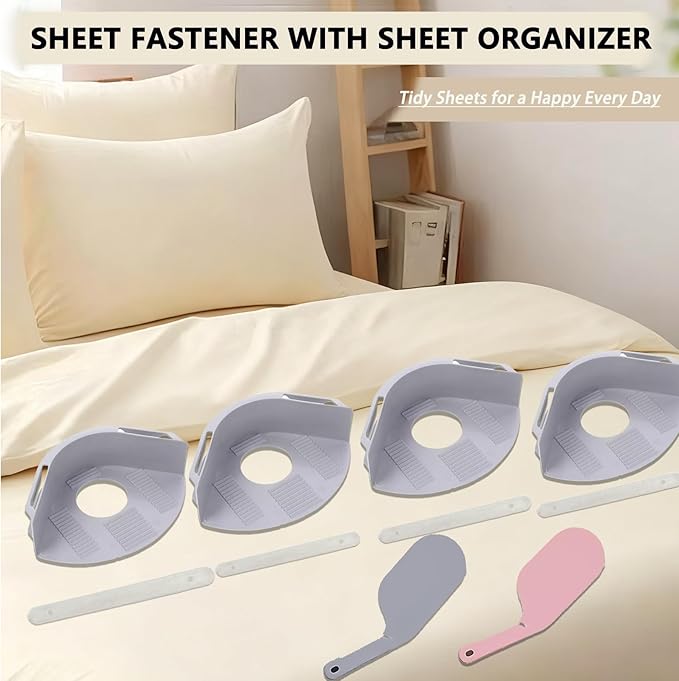 Bed Sheet Holders & Tucker Tool: 6-Piece Set with Sheet Tucker Tool and Heavy Duty Non-Slip Grippers, Sheet Fasteners Keep Fitted Sheet Firm &Tight on Mattress, Secure Lock Corners for Adjustable Beds