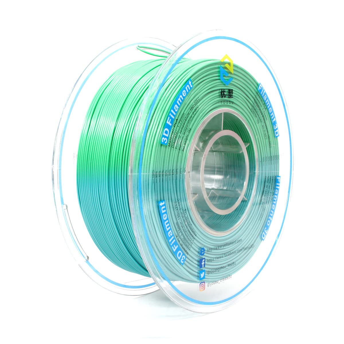 YOUSU 1.75 mm PLA 3D Printer Filament Color Change by Temperature PLA Filament Blue Green to Yellow Green PLA 1kg 3D Printing Fi