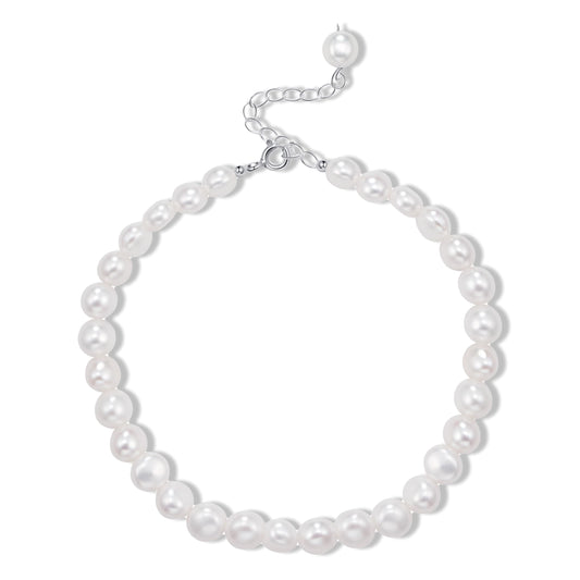 HENGSHENG Natural Baroque Pearls Link Bracelets for Women Freshwater Cultured Pearls Strand Bracelets Handpicked Pearl Elegant Jewelry - White