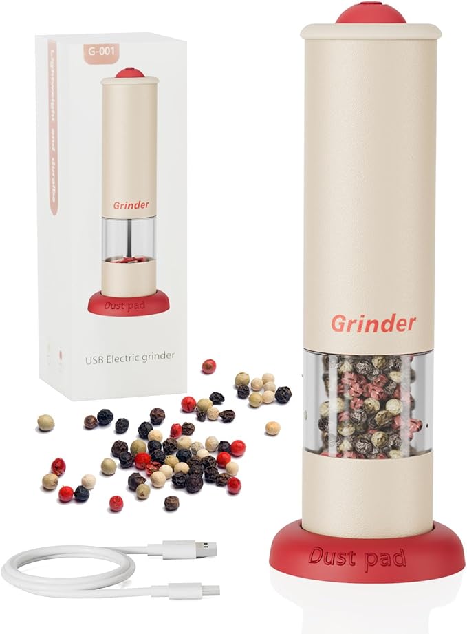 Christmas Gift/Deal Electric Salt and Pepper Grinder Set, USB Rechargeable Adjustable Coarseness Automatic Salt Pepper Mill Shakers/Grinder Kitchen Spice Mill, Home Chefs Idea for House Warming