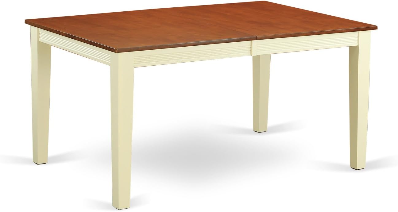 East West Furniture QUNI9-WHI-W 9 Piece Dining Set Includes a Rectangle Dining Table with Butterfly Leaf and 8 Kitchen Chairs, 40x78 Inch, Buttermilk & Cherry