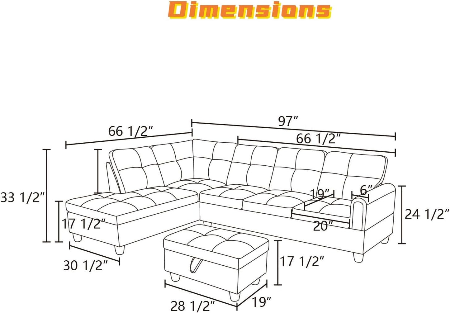 L Shaped Sectional Couch with Otttoman, 97" Leather Sectional Sofa for Living Room Modular Couches with Cup Holders for Bedroom, Apartments, Latte