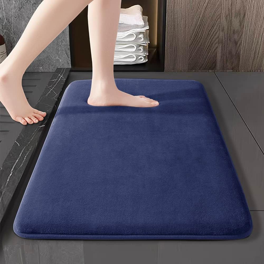 SONORO KATE Bathroom Rugs, Ultra Absorbent & Non-Slip Memory Foam Bath Rugs, Machine Washable Bathroom mats, Velvet Bath Mats，Easier to Dry for Bathroom Floor Rugs (44"×26", Navy Blue)