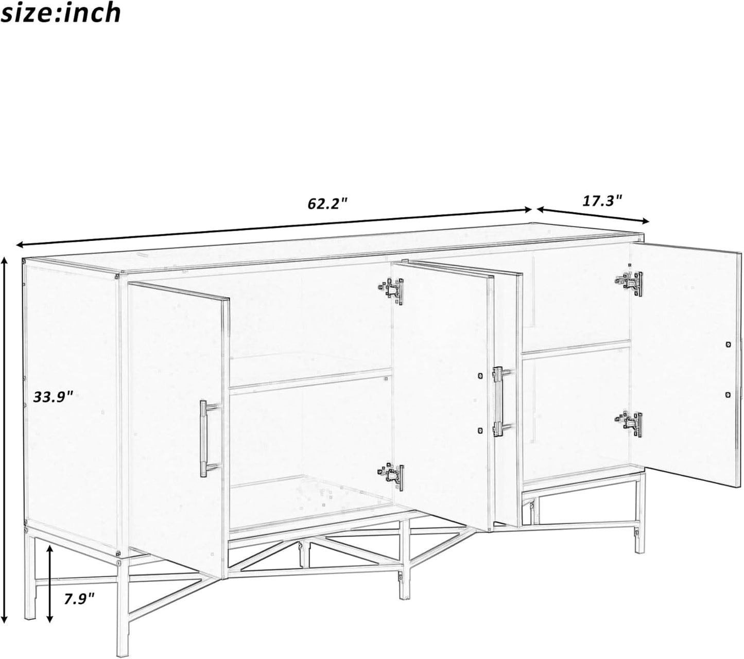 Merax Sideboard Buffet Cabinet with Storage, 4 Door Modern Cupboard w/Cross-Leg Design, Console Table for Kitchen, Dining/Living Room, Blue