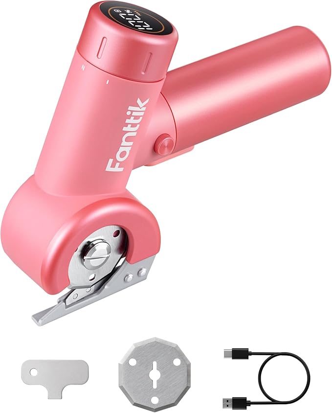 Fanttik C8 Nano Easyswap Cordless Electric Scissors with LED Display, Type-C Rechargeable Cardboard Cutter with 2 Blades, EasySwap Blade Change, LED Light, for Thin Cardboard Carpet Leather, Pink