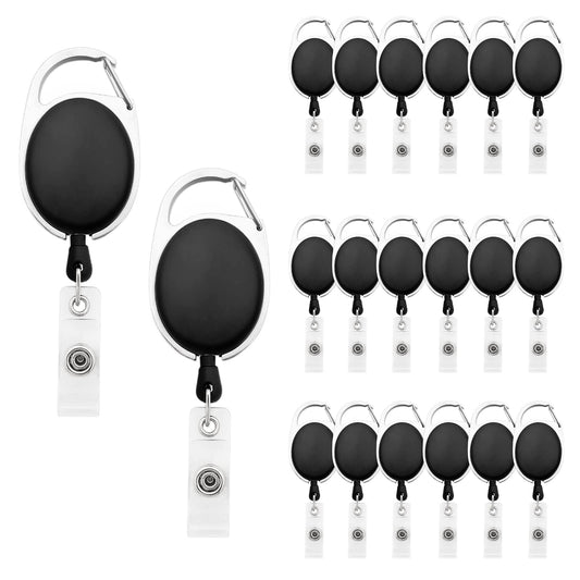 Fushing 20Pcs Retractable ID Badge Holders ID Badge Reels with Clip Retractable Badge Holders for Office Worker Doctor Nurse (Black)