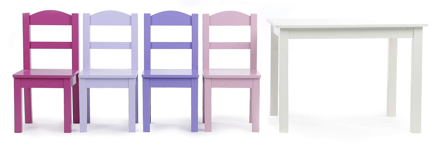 Humble Crew Kids Table and Chair Set, Toddler Activity Table with 4 Chairs for Play, Crafts, Snacks & Learning, Wooden Kids Furniture for Playroom & Bedroom, White/Pink/Purple/Aqua