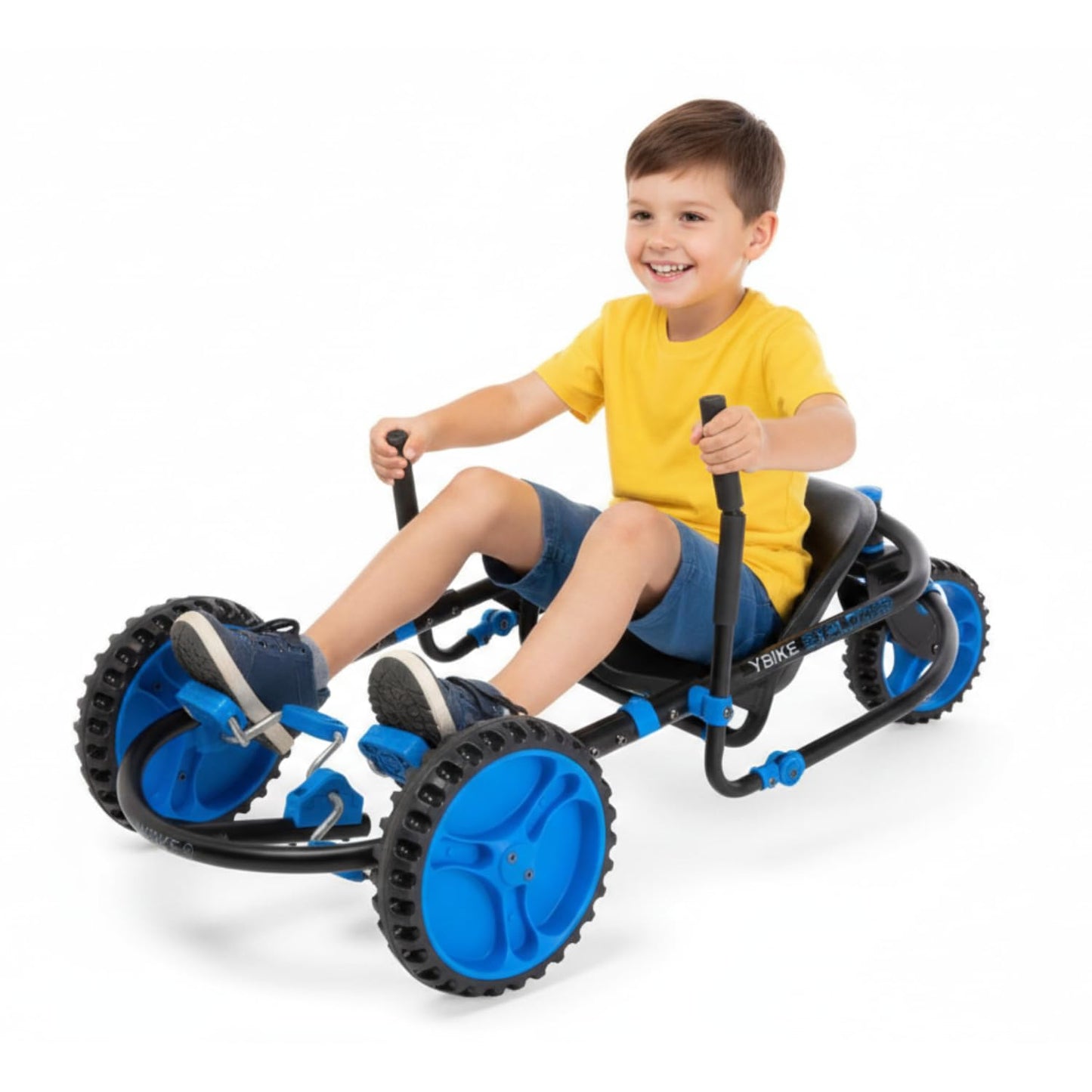 YBIKE Explorer Pedal Car - 3-Wheel Go Kart for Kids, Ride On Toys for Girls and Boys, Ages 4 & Up, Steer with Handles, Adjustable Frame & Seat, Up to 155 lbs, Blue & Black