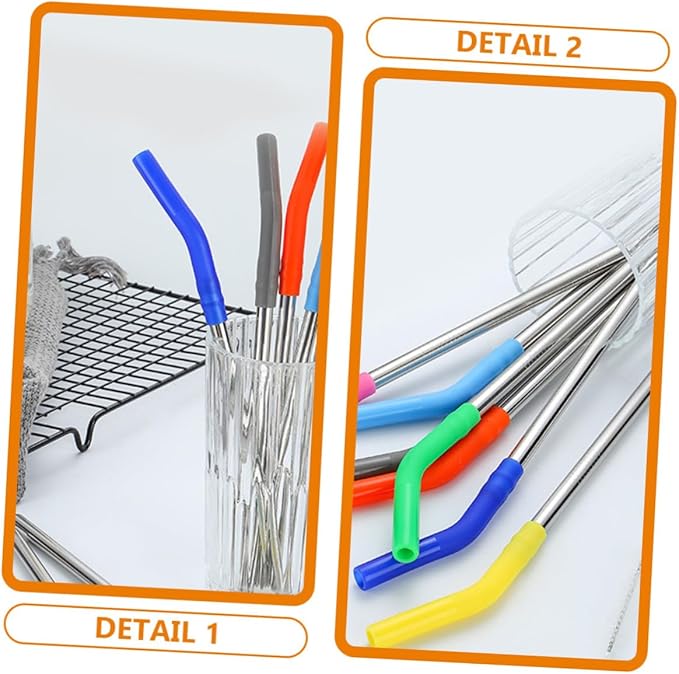 Stainless Steel Drinking Straws Set with Mixed Color Silicone Covers and Cleaning Brush Reusable Straws for Smooth Beverage Flow Rust-resistant Material Kit